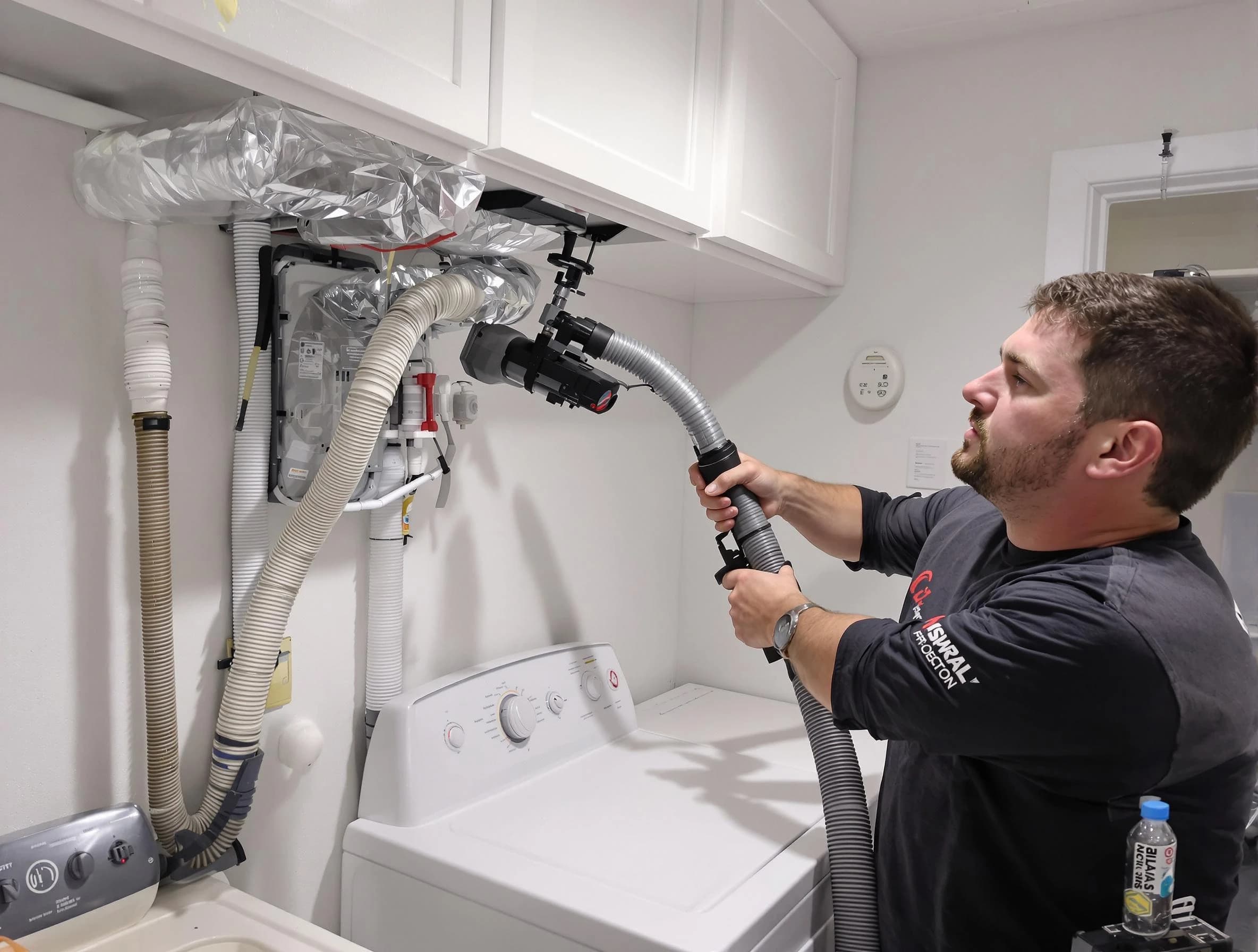 Blanchard Dryer Vent Cleaning certified technician performing safety-focused gas dryer vent cleaning in Blanchard